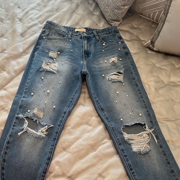 Cropped Redial Jeans for Moda Size 38 with Pearl & Pewter Embellishments - Picture 3 of 10